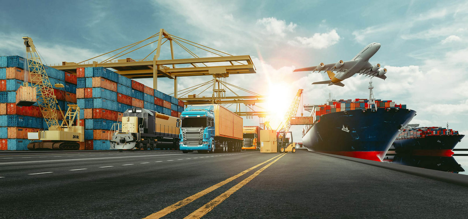 Global freight transport by sea, air and road